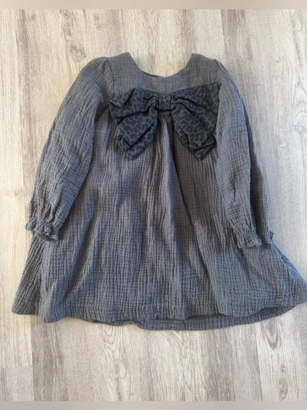 ZARA Girls' Charcoal Gray Long-Sleeve Bow Tunic muslin cotton dress size 6